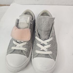 CONVERSE JUNIOR GRAY AND PINK SNEAKERS SIZE4 (7 IN WOMENS)DOUBLE TONGUE TWILIGHT